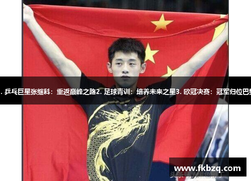 1. 乒乓巨星张继科:重返巅峰之路2. 足球青训:培养未来之星3. 欧冠决赛:冠军归位巴黎